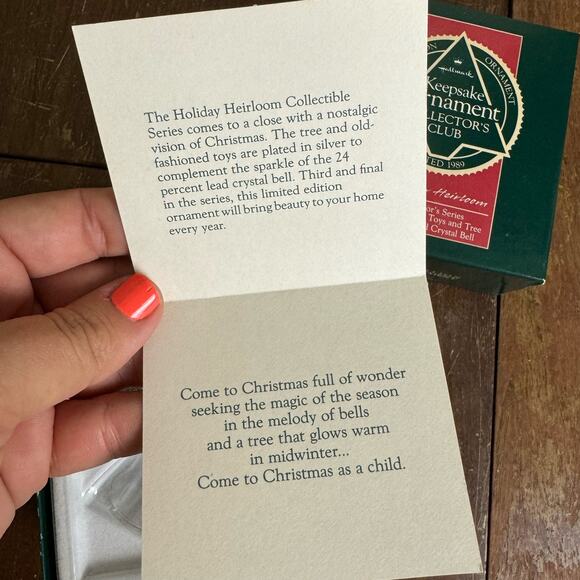 Hallmark "Holiday Heirloom" Silver Plate and Crystal Bell Club Ornament 1989 - Picture 5 of 8